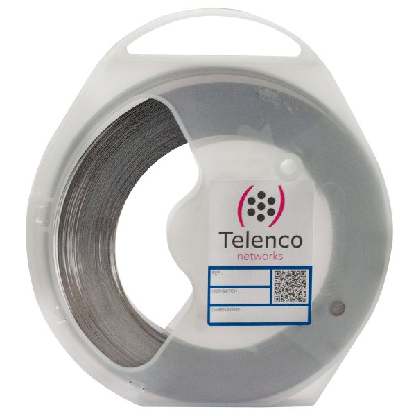 SB104 TELENCO AISI430: Stainless steel band 10x0.4mm/50m with case dispenser